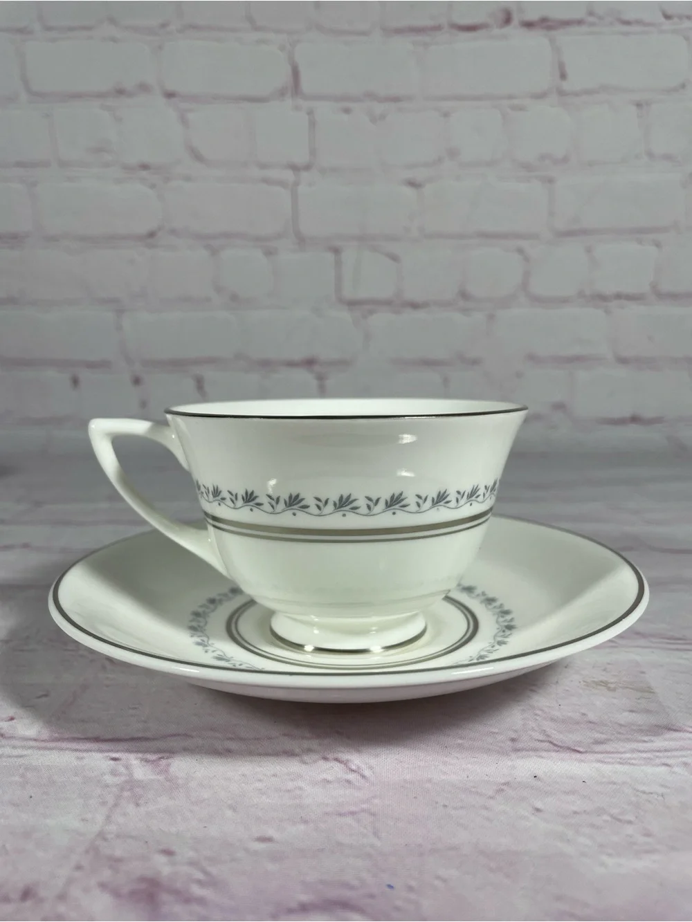 Vintage Royal Doulton Tiara Footed Cup and Saucer Set Blue and Green Backstamp